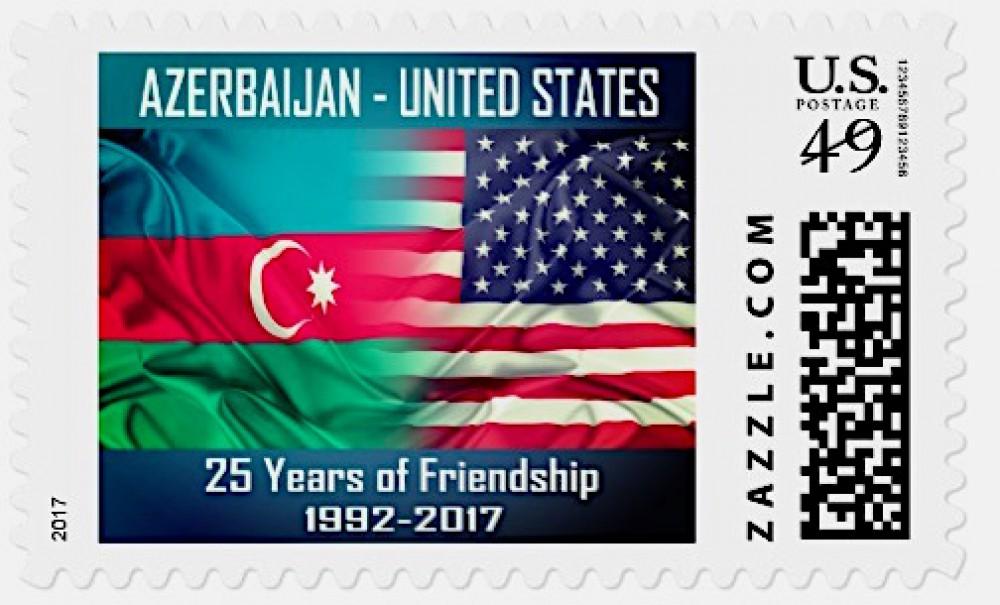 Postage stamp dedicated to 25th anniversary of Azerbaijan-U.S. diplomatic relations issued in Los Angeles