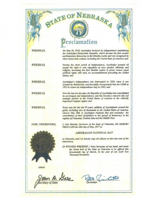 Nebraska proclaims May 28 as Azerbaijan National Day