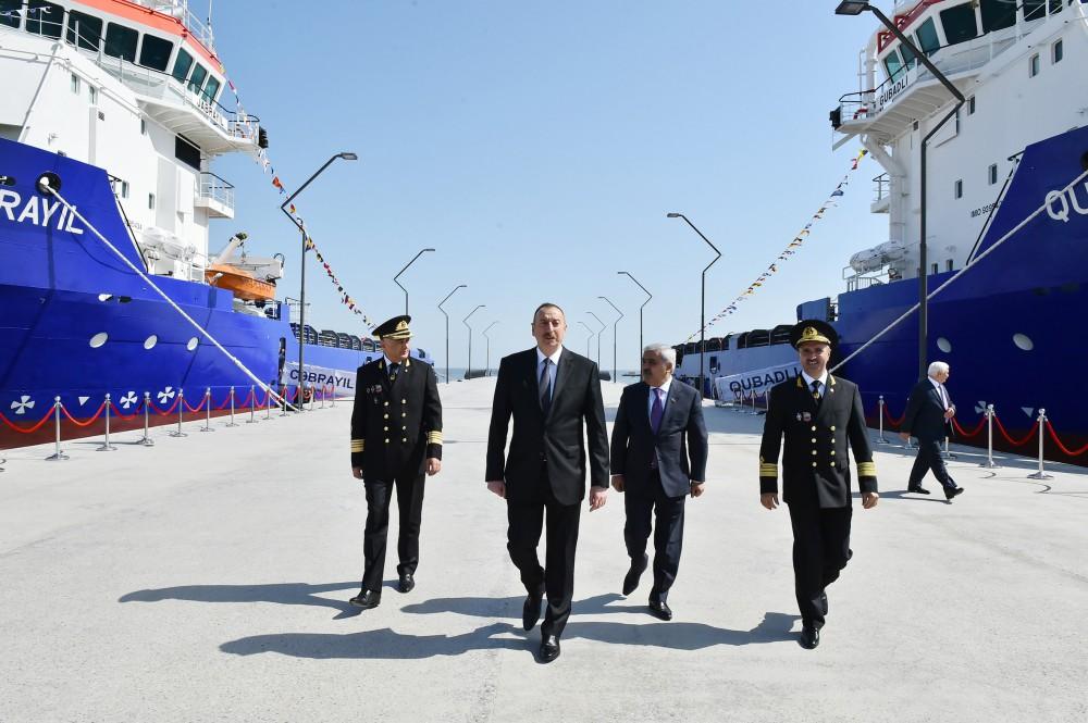 President Aliyev attends ceremony to launch “Jabrayil” , “Gubadli” ships [PHOTO]