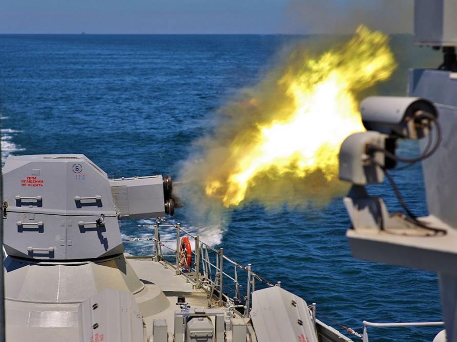 "G-124" warship of Azerbaijan Naval Forces successfully fired at sea target
