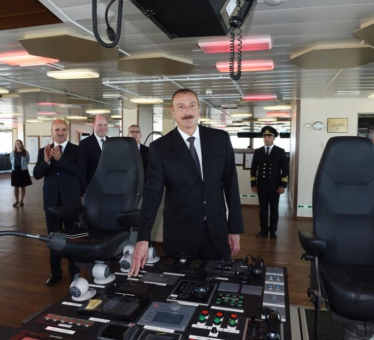 President Aliyev attends launch of Khankendi subsea construction vessel [PHOTO]