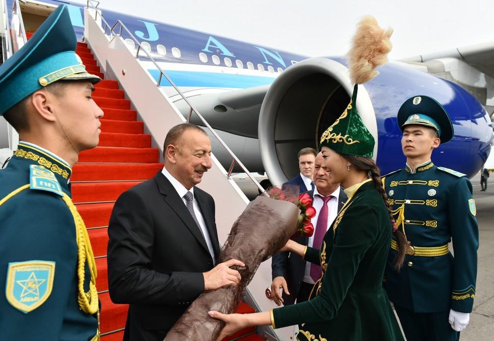 Ilham Aliyev arrives in Kazakhstan for OIC Science and Technology Summit [PHOTO]