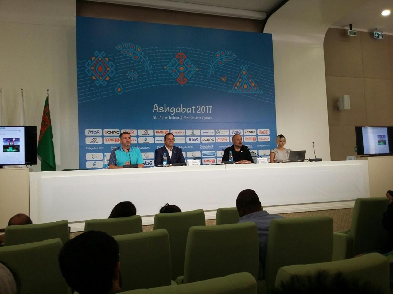 Big team working over opening ceremony of Asian Indoor, Martial Arts Games in Ashgabat