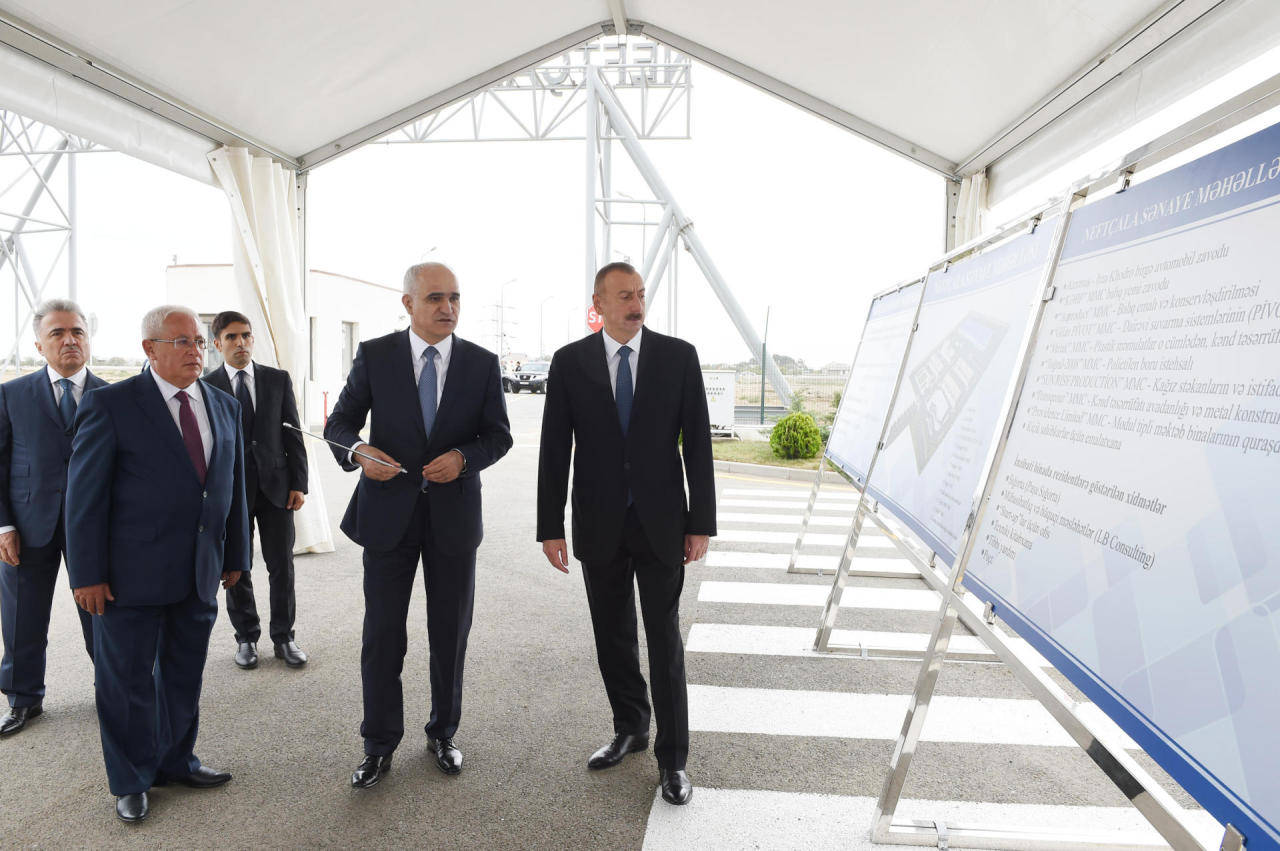 Azerbaijani president attends opening of Neftchala Industrial District