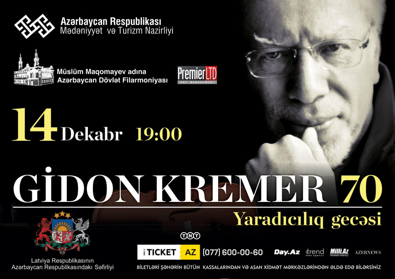 Latvian classical violinist Gidon Kremer to perform in Baku