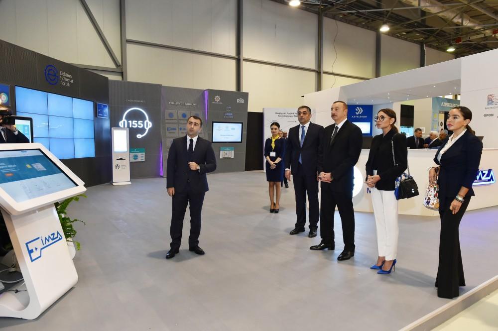 President Ilham Aliyev,his spouse Mehriban Aliyeva view BakuTel 2017 exhibition [PHOTO]