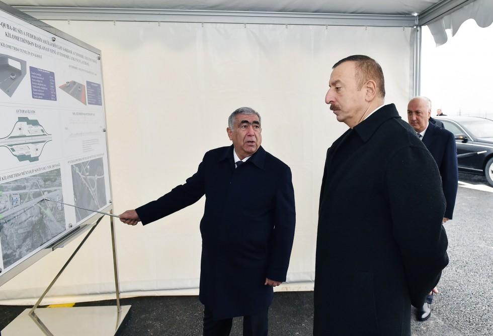 President Ilham Aliyev takes part in laying of road section on Baku - Russia border [PHOTO]
