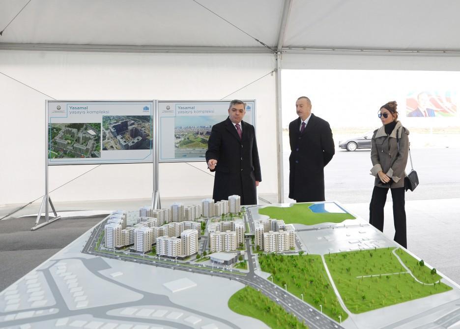 Ilham Aliyev, his spouse attend groundbreaking ceremony of first building in Hovsan residential complex [PHOTO]