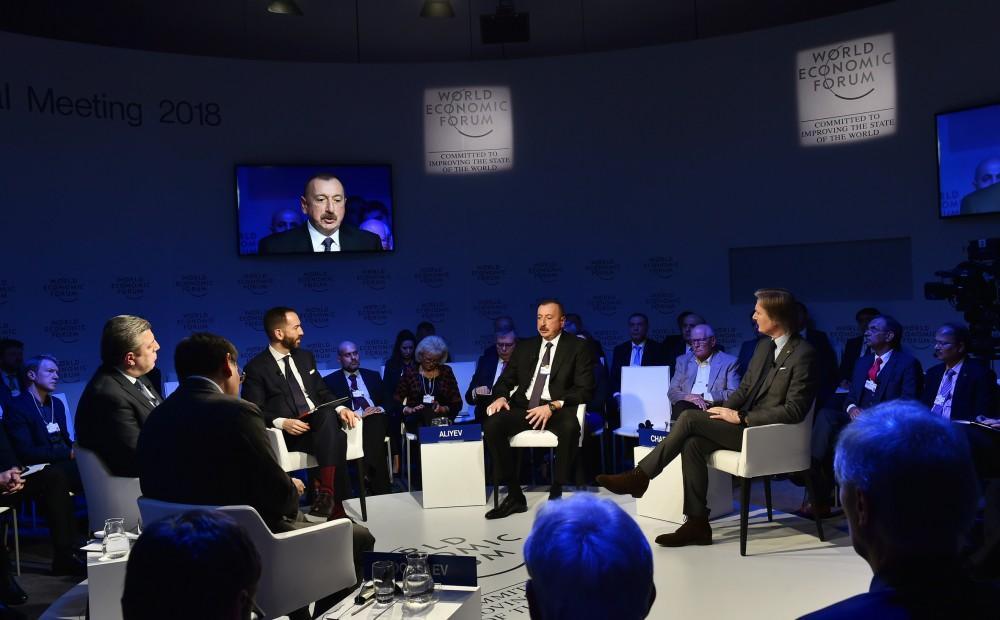 Ilham Aliyev informs on Azerbaijan's support for private sector at Davos Forum
