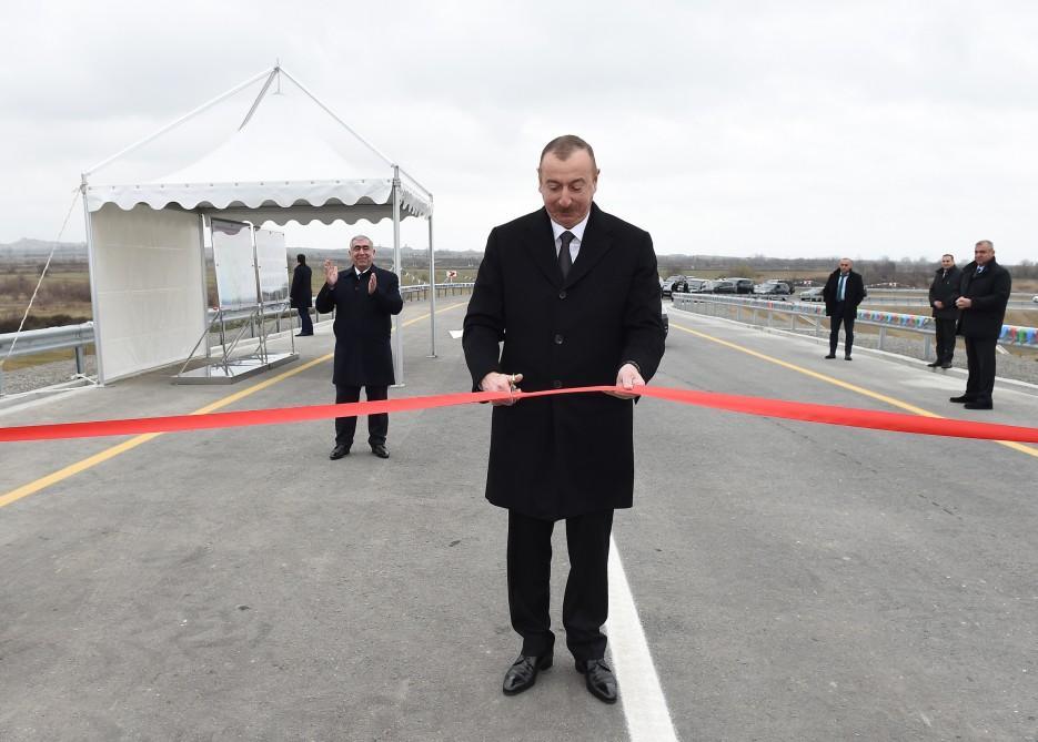 President Aliyev attends opening of Aran-Garahaji section of Mingachevir-Bahramtepe road [UPDATE]