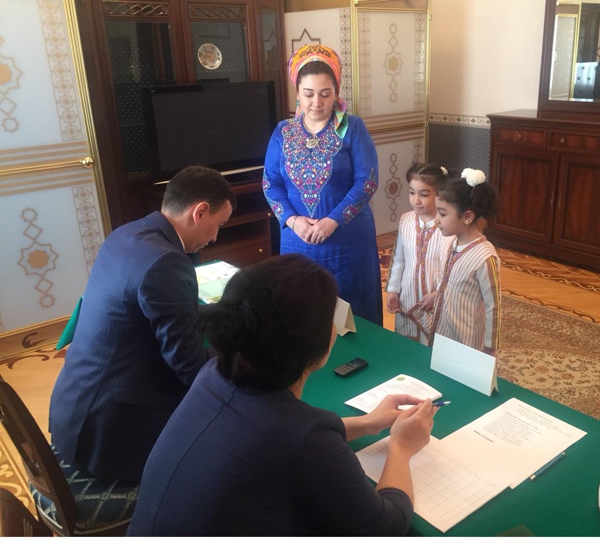 Citizens of Turkmenistan actively voting at polling station in Baku