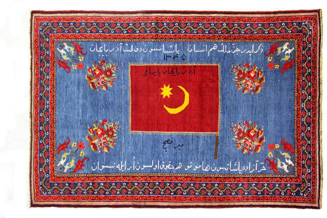 Unique carpet depicting Azerbaijan Democratic Republic’s flag showcased
