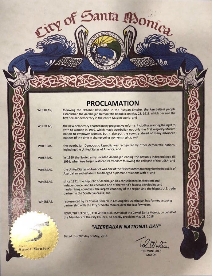 US Santa Monica proclaims May 28 as ‘Azerbaijan National Day’ [PHOTO]