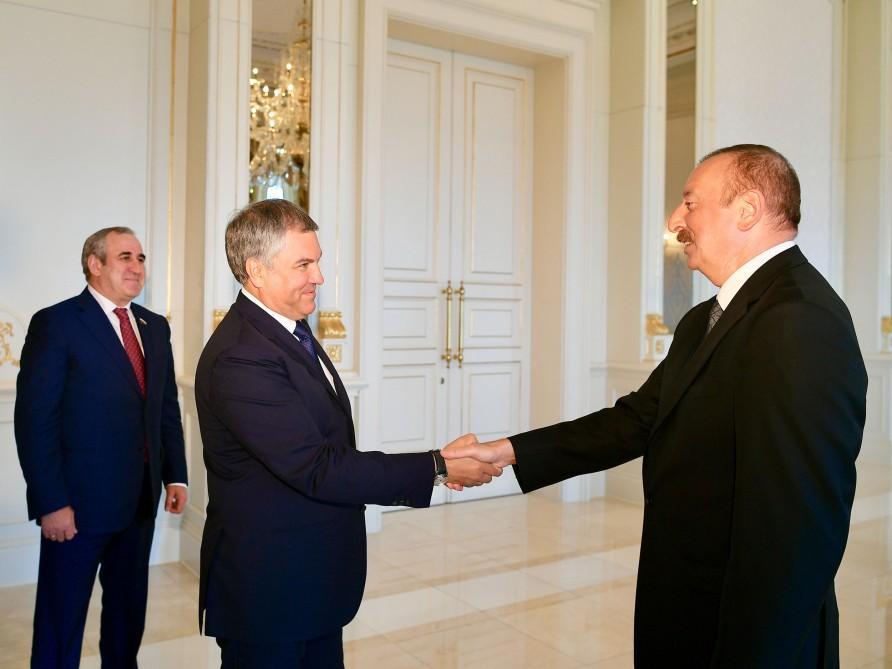 President Ilham Aliyev receives delegation led by Russian State Duma chairman [PHOTO]
