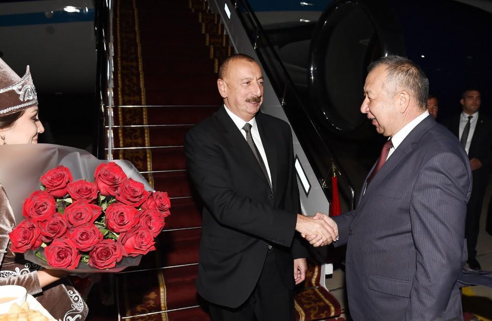 President Ilham Aliyev arrives in Kyrgyzstan for visit