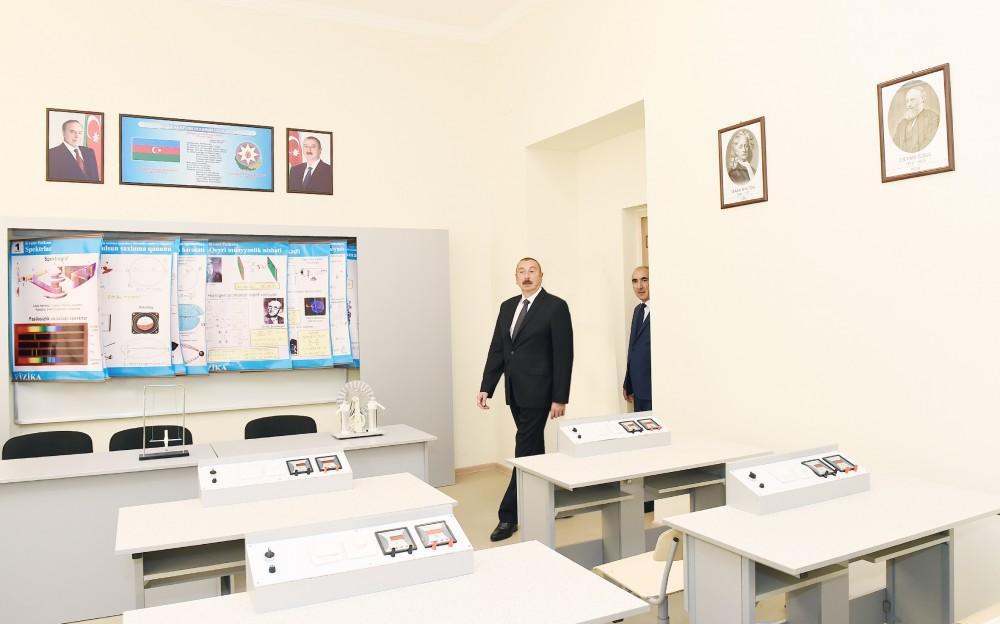 President Ilham Aliyev views conditions at reconstructed lyceum in Baku [PHOTO]