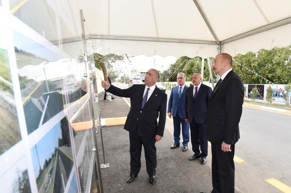 Ilham Aliyev inaugurates newly-reconstructed highway in Masalli