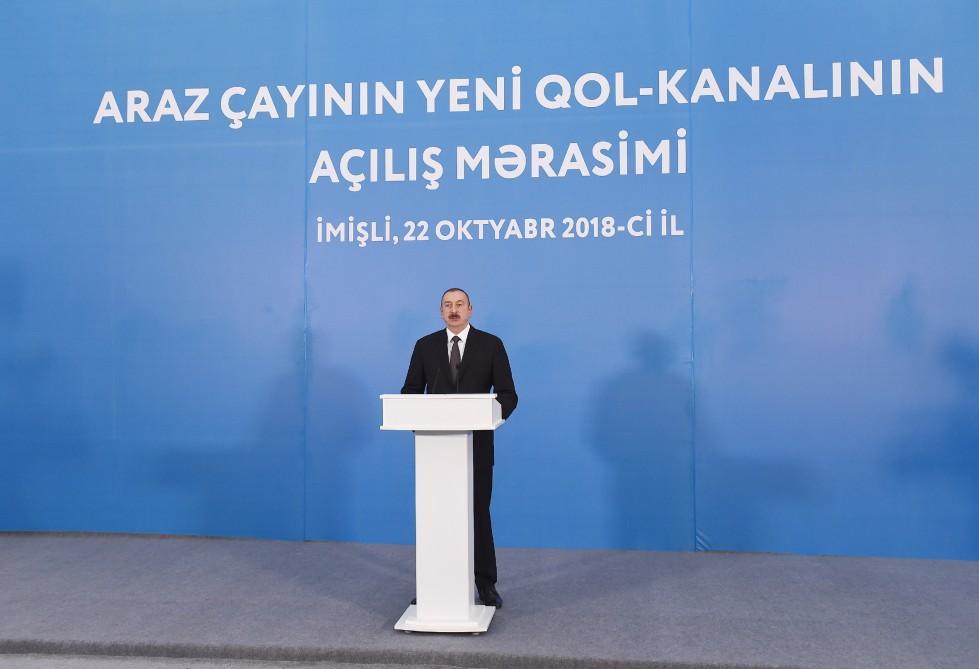 President Aliyev inaugurates distributary channel of Araz River [PHOTO]