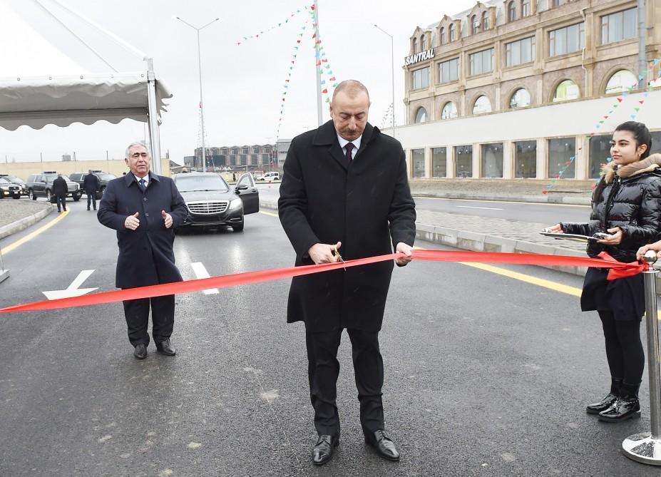 Azerbaijani president attends opening of road connecting Ziya Bunyadov avenue with Balakhani-Binagadi highway [PHOTO]