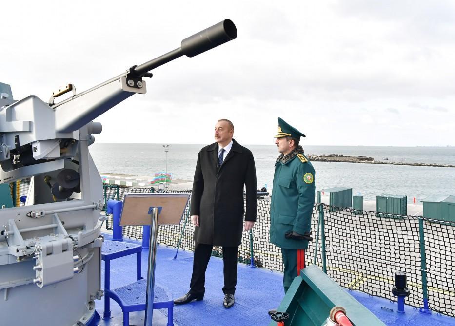 President Ilham Aliyev views new "Tufan" border guard ship [UPDATE]