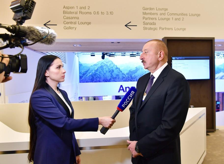 President Aliyev interviewed by Rossiya 1 TV channel in Davos