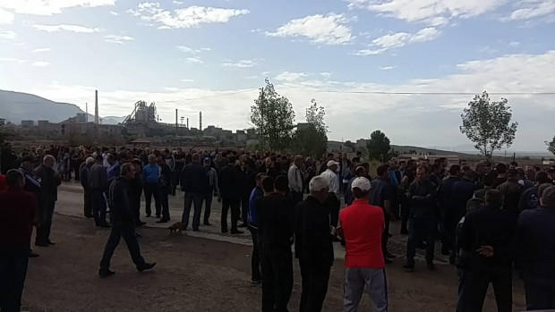 Armenian cement plant employees hold protest