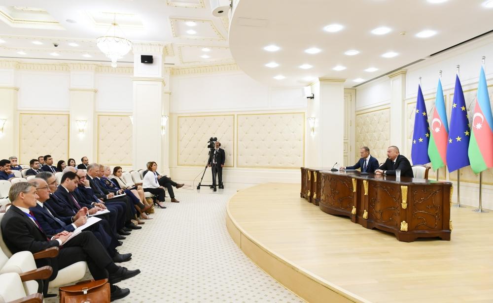 President Ilham Aliyev, President of European Council Donald Tusk make press statements [UPDATE]