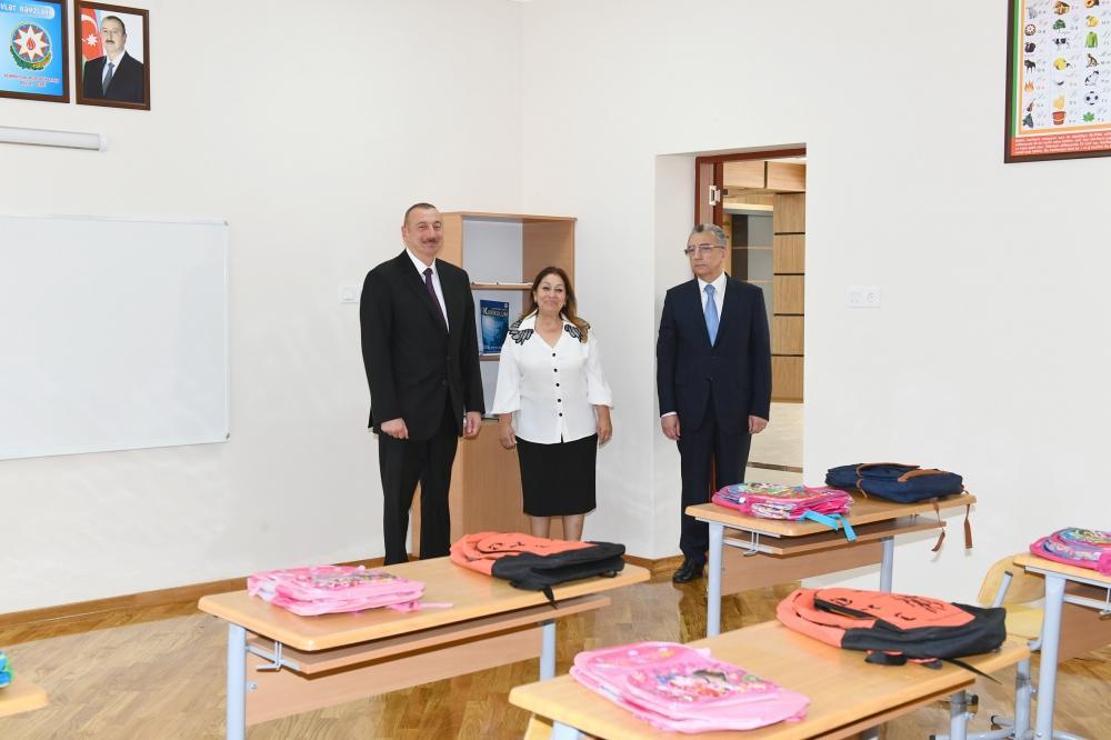 President Ilham Aliyev views newly-reconstructed school in Baku's Surakhani district [UPDATE]