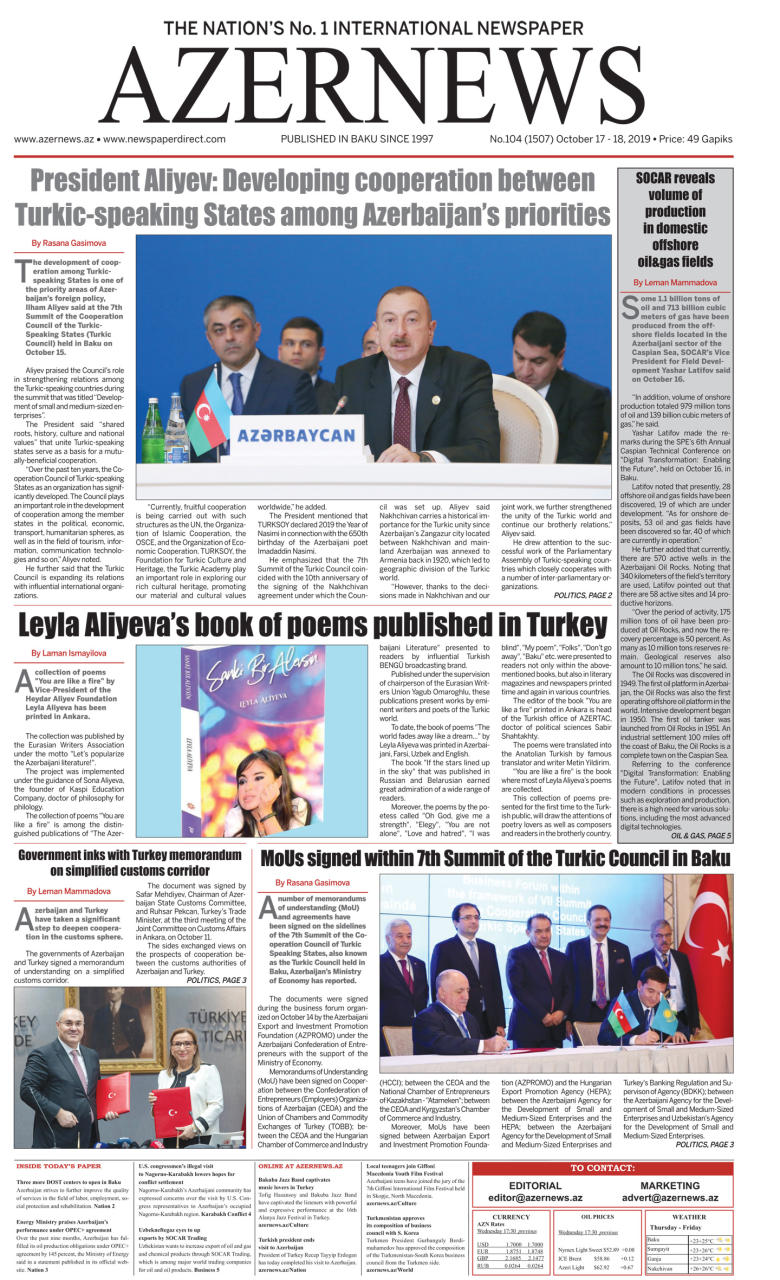 AZERNEWS releases another print issue