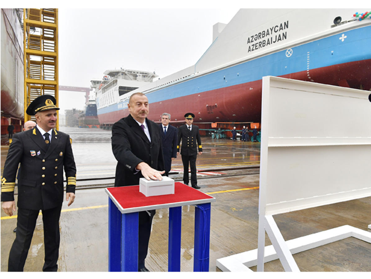Azerbaijani president attends ceremony to launch first tanker built at Baku Shipyard [UPDATE]