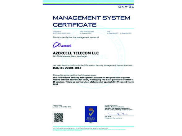 Azercell becomes first mobile operator in Azerbaijan to receive ISO/IEC 27001 certification for information security management