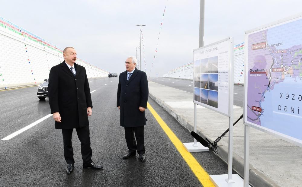 Azerbaijani president inaugurates highway tunnel in Pirshaghi settlement [PHOTO]