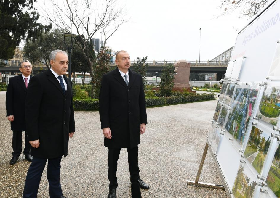 President Ilham Aliyev views ongoing renovation works in another park in Baku [UPDATE]