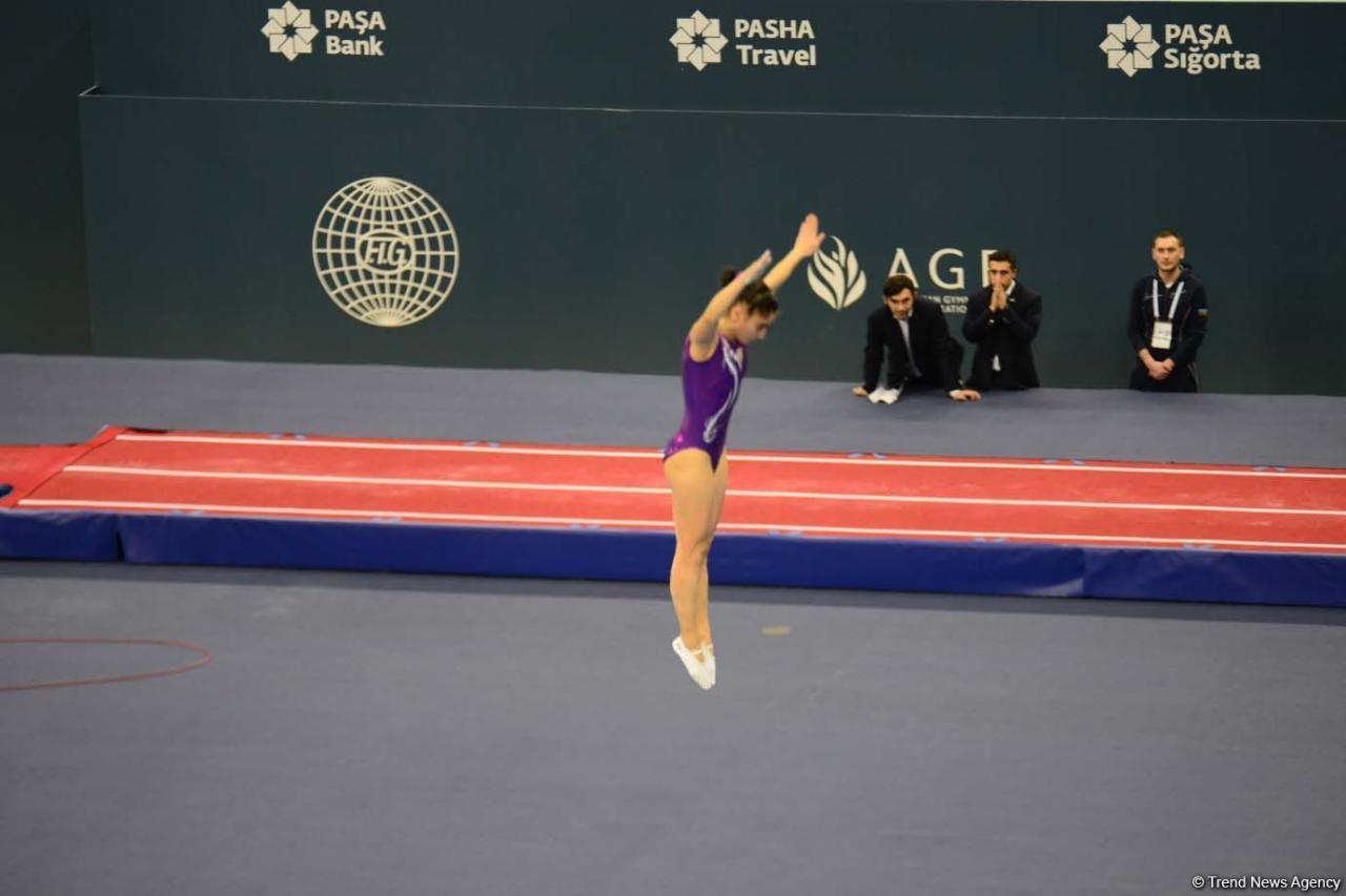 Azerbaijani gymnast Seljan Magsudova presents her program within FIG World Cup