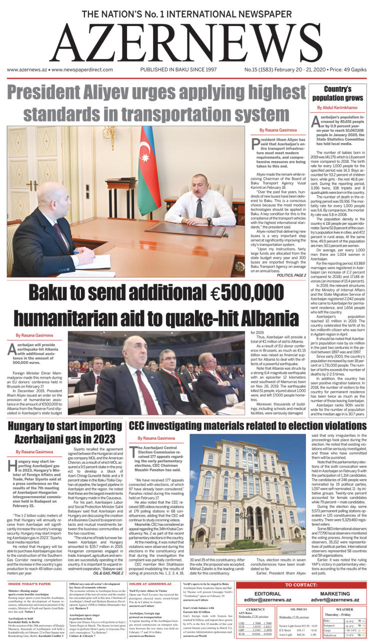AZERNEWS releases another print issue