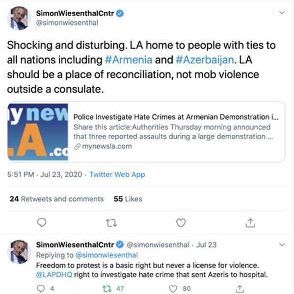 World’s largest Jewish organizations condemn violent assaults on Azerbaijanis in LA [PHOTO]
