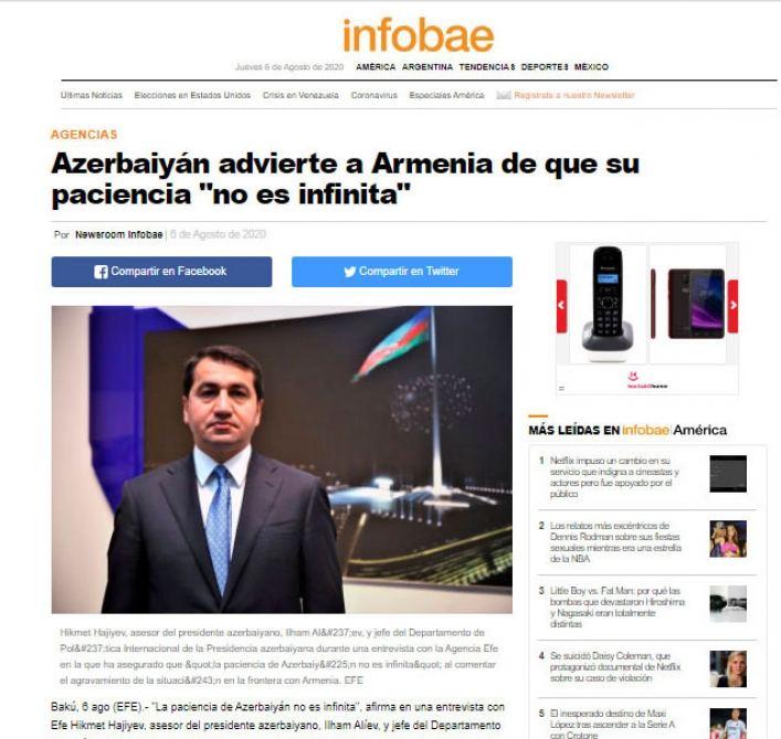 Presidential aide: Armenia must realize that Azerbaijan's patience is not endless [PHOTO]