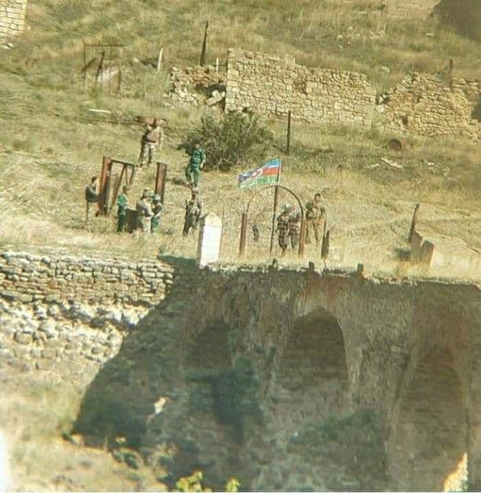 Azerbaijani flag raised on historic Khudaferin Bridge [PHOTO]