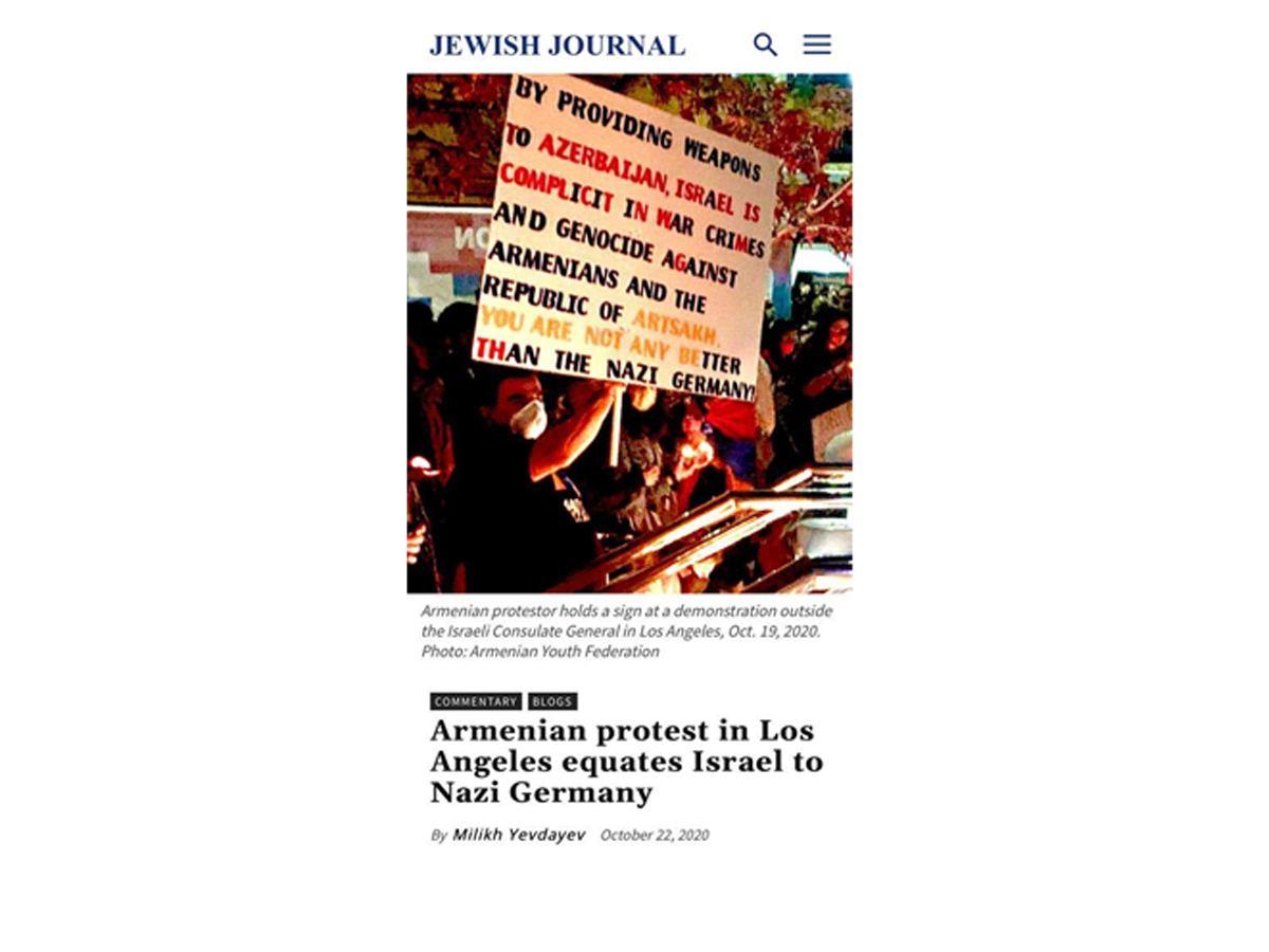 “Jewish Journal” publishes an article on Armenian protest in Los Angeles equating Israel to Nazi Germany