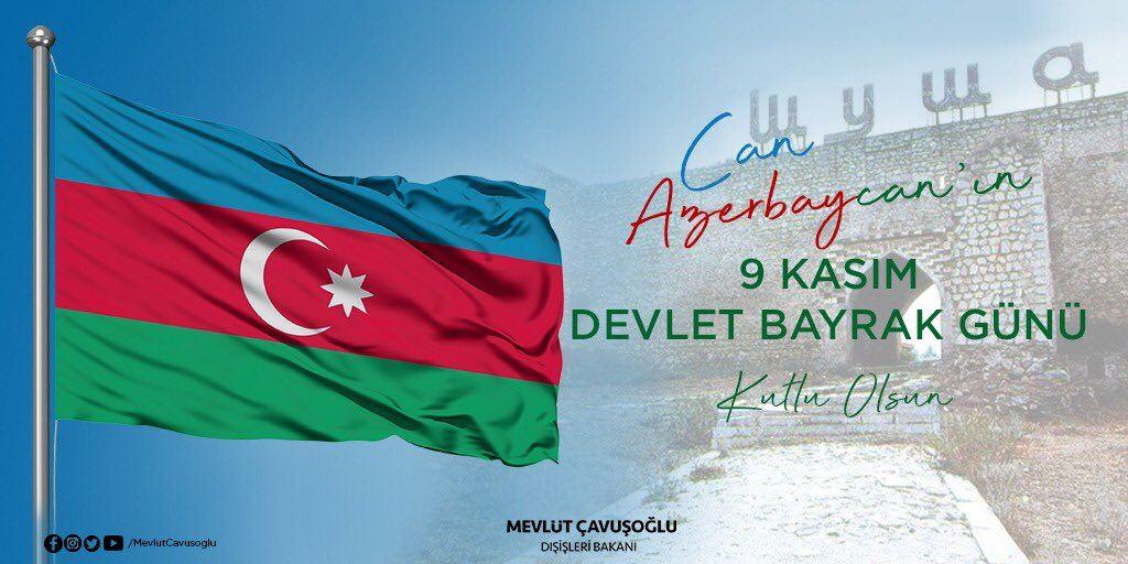 Turkish foreign minister congratulates Azerbaijan with National Flag Day [PHOTO] - Gallery Image
