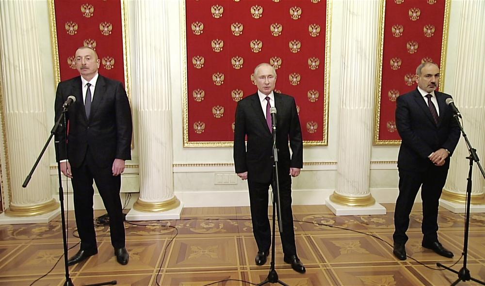 Russian President, Azerbaijani President and Armenian Prime Minister made press statements [PHOTO]
