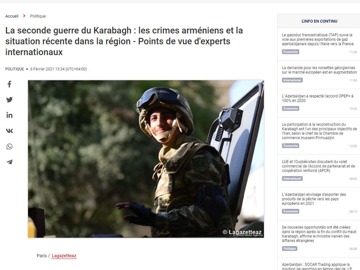 French newspaper reports on Armenia's crimes during Second Karabakh War