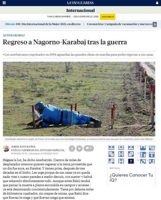 Spanish La Vanguardia: Return to Azerbaijan's Karabakh after war
