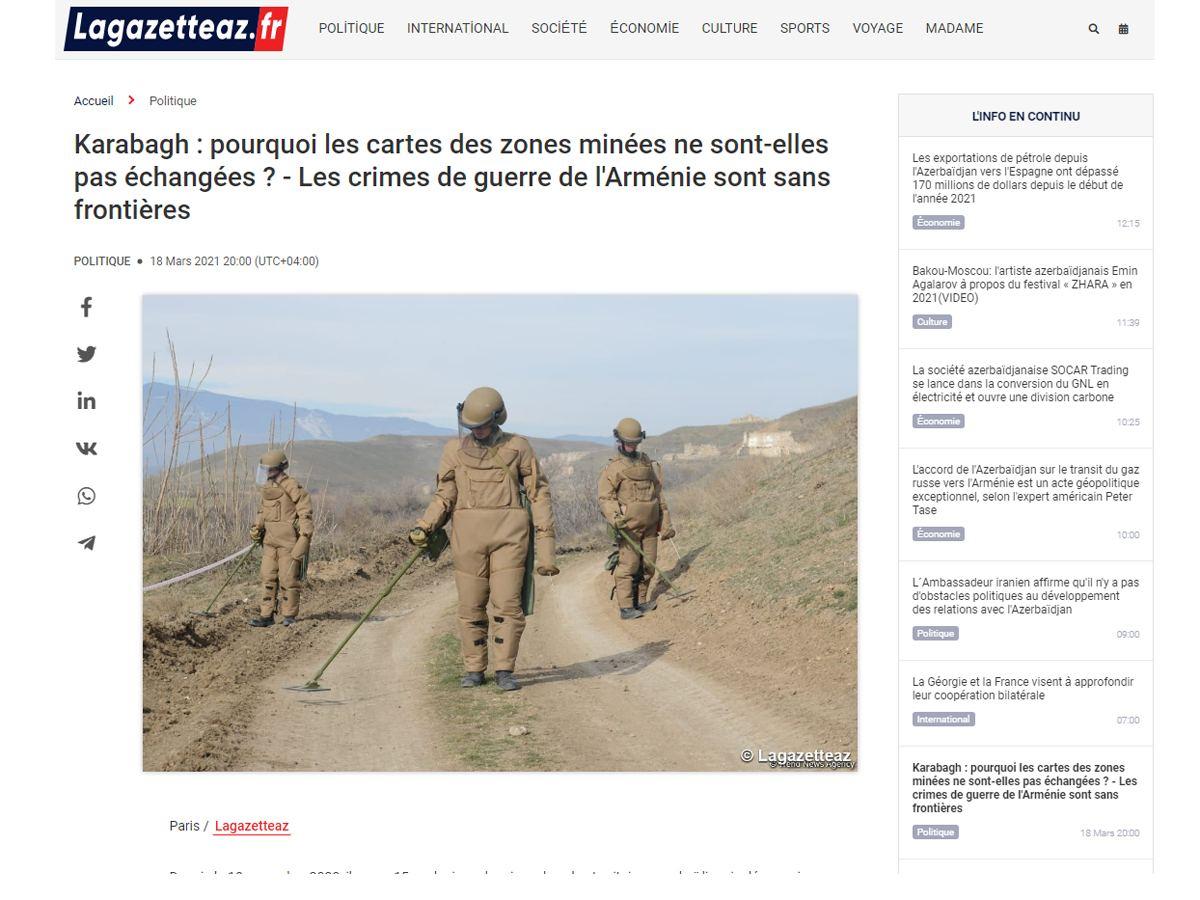 Armenia's war crimes have no limits - French lagazetteaz.fr online newspaper