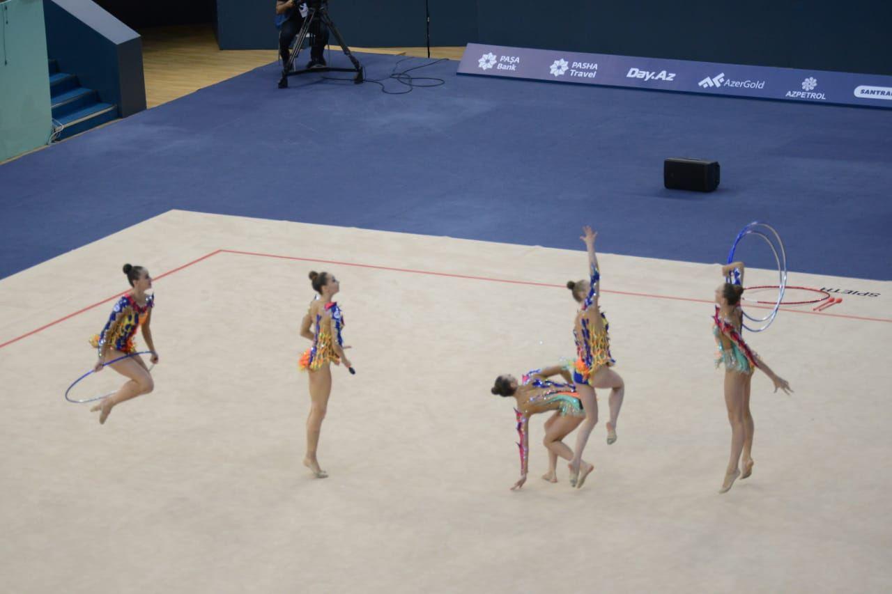 Bulgarian team takes first place at World Cup in Baku in group exercises with three hoops and two pairs of clubs