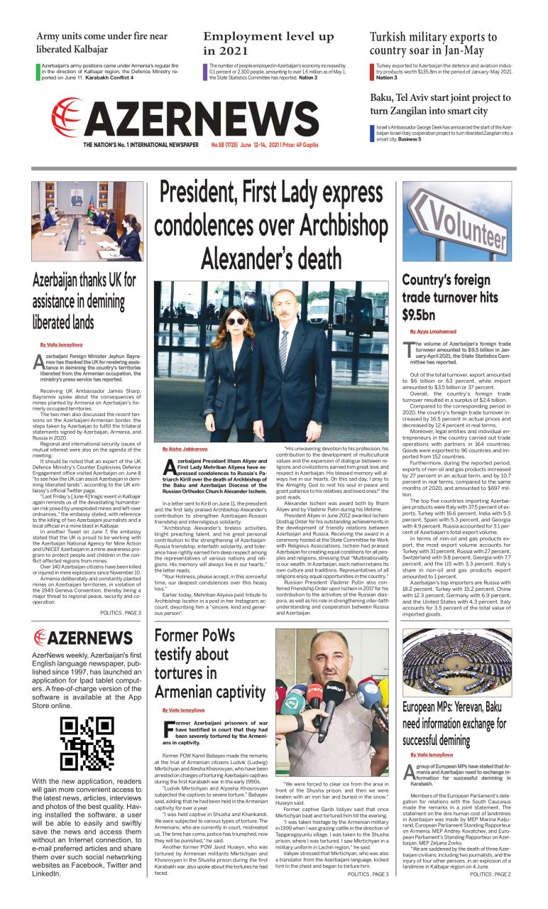 Azernews Releases Another Print Issue Azernews Releases Another Print Issue