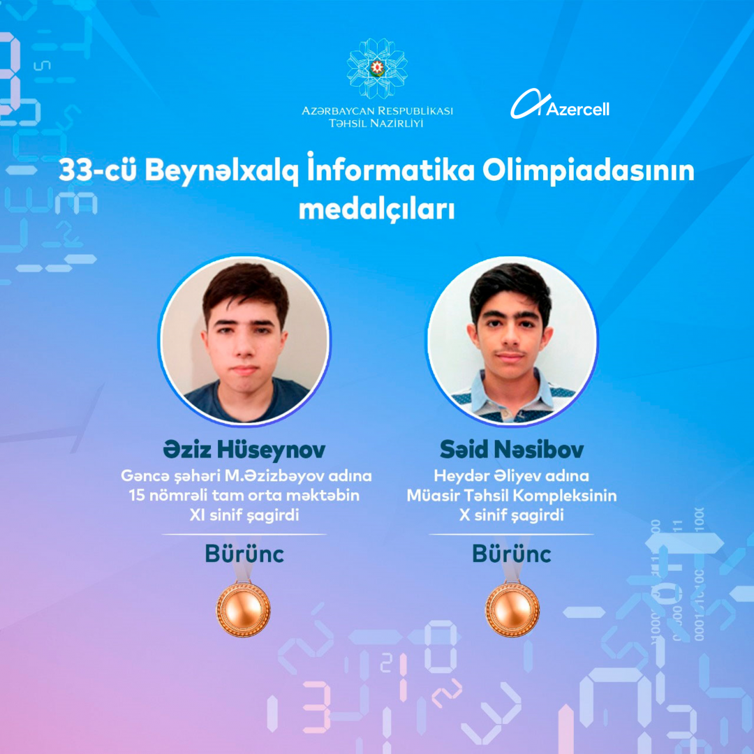 With the support of Azercell, our students won two medals at the International Olympiad in Informatics