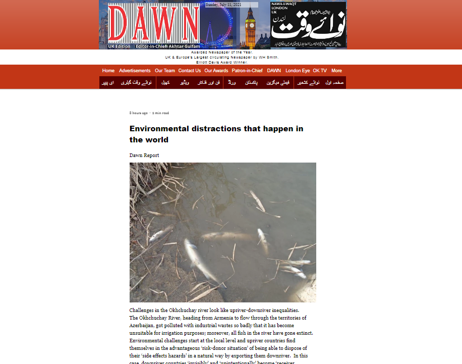 UK's Dawn Report highlights fact of Okhchuchay River pollution by Armenia