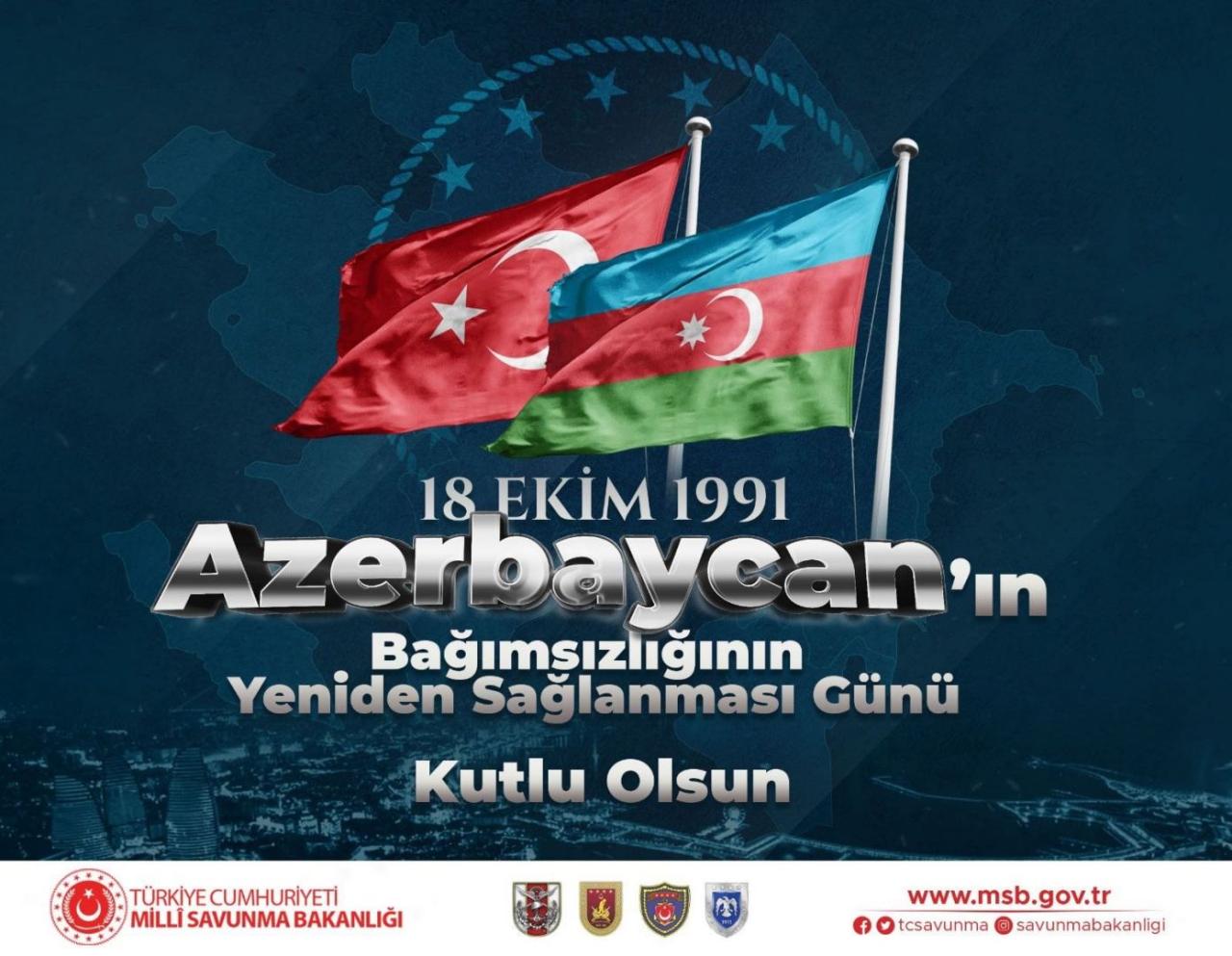 Turkish MoD congratulates Azerbaijan with its Independence Restoration Day