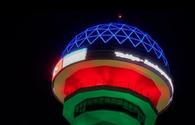 Turkey's Atakule Tower highlighted in colors of Azerbaijani flag